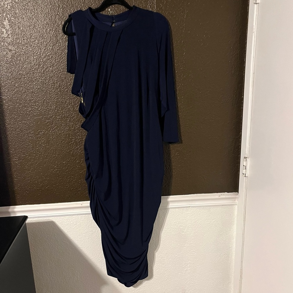 Navy Blue Monif C Evening Dress with Zipper Down the Side, Size 3